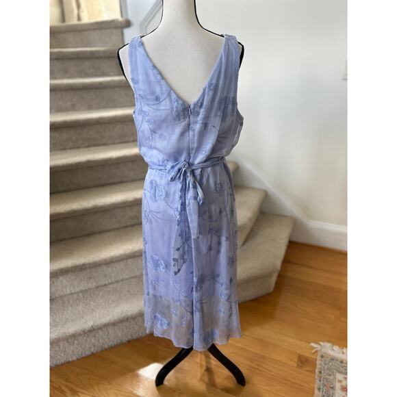 DKNY Dusty Blue Embroidered Floral Sleeveless Asymmetric Hem Midi Dress - Picture 3 of 9